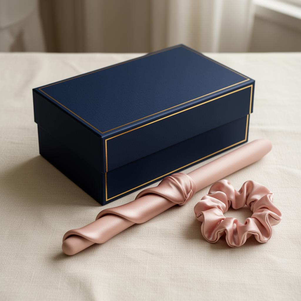 Bouclé silk heatless curling set with navy and gold box